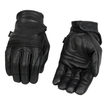 Men's Black Leather i-Touch Screen Compatible Gel Palm Motorcycle Hand Gloves w/ Flex Knuckles