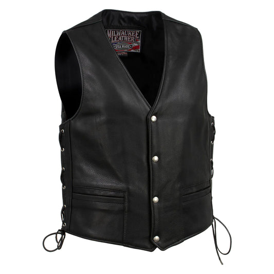 Men's Black 'Gaucho' Extra Long Back Premium Steerhide Motorcycle Leather Vest