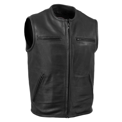 Men's Black 'Steerhide' Premium Leather Motorcycle Club Style Vest