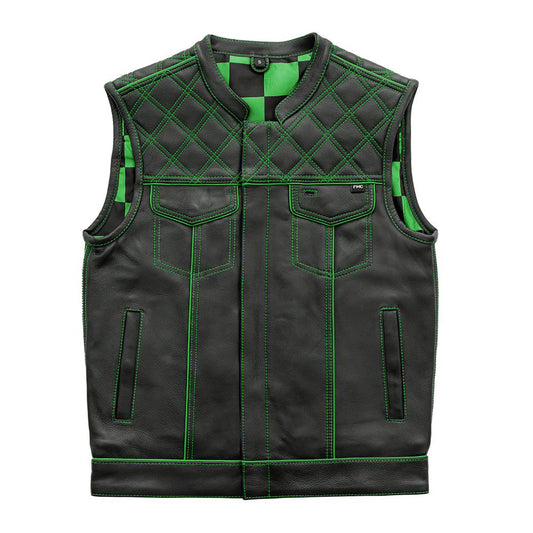Finish Line - Green Checker - Men's Motorcycle Leather Vest