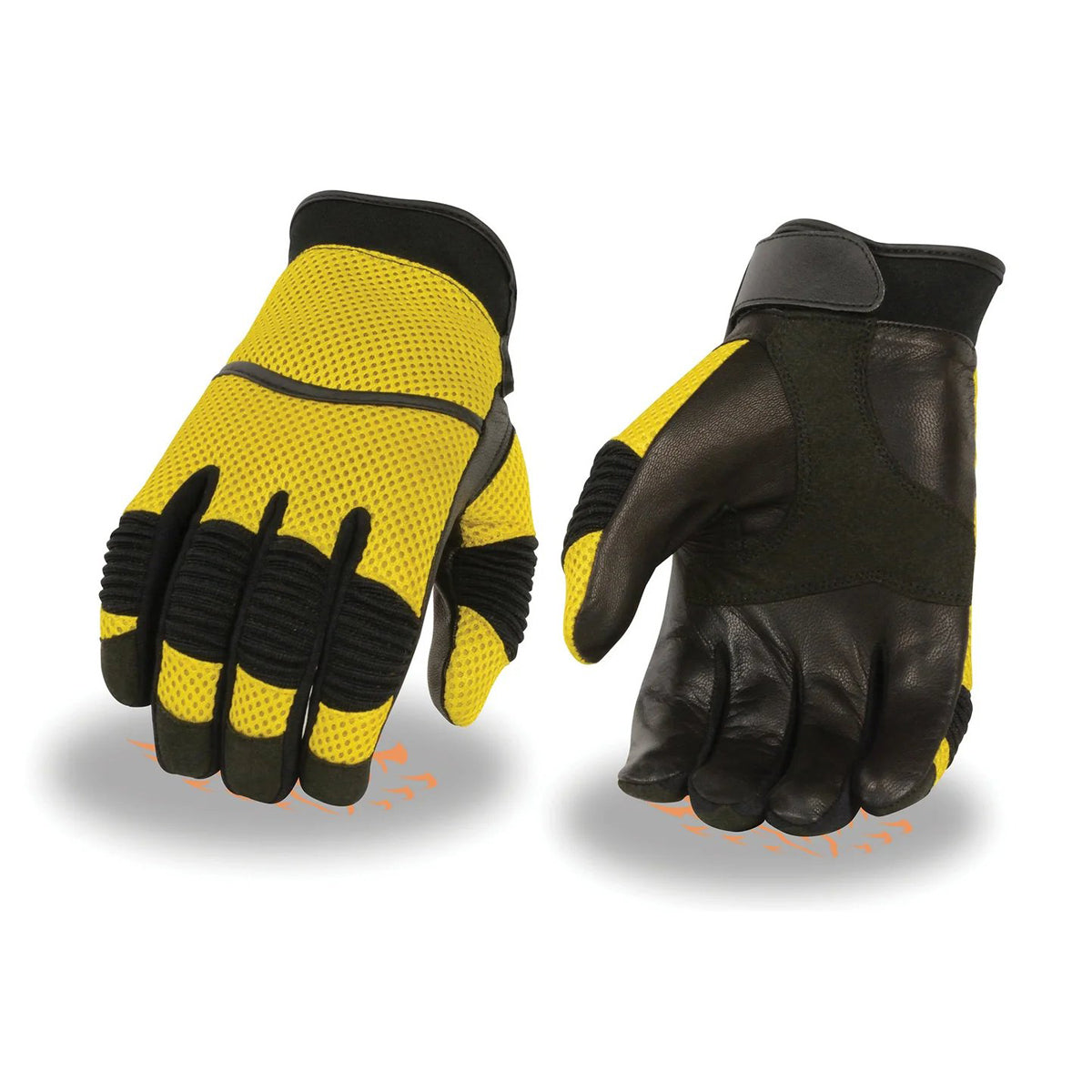 Men's Black and Yellow Mesh and Leather Racing Gloves