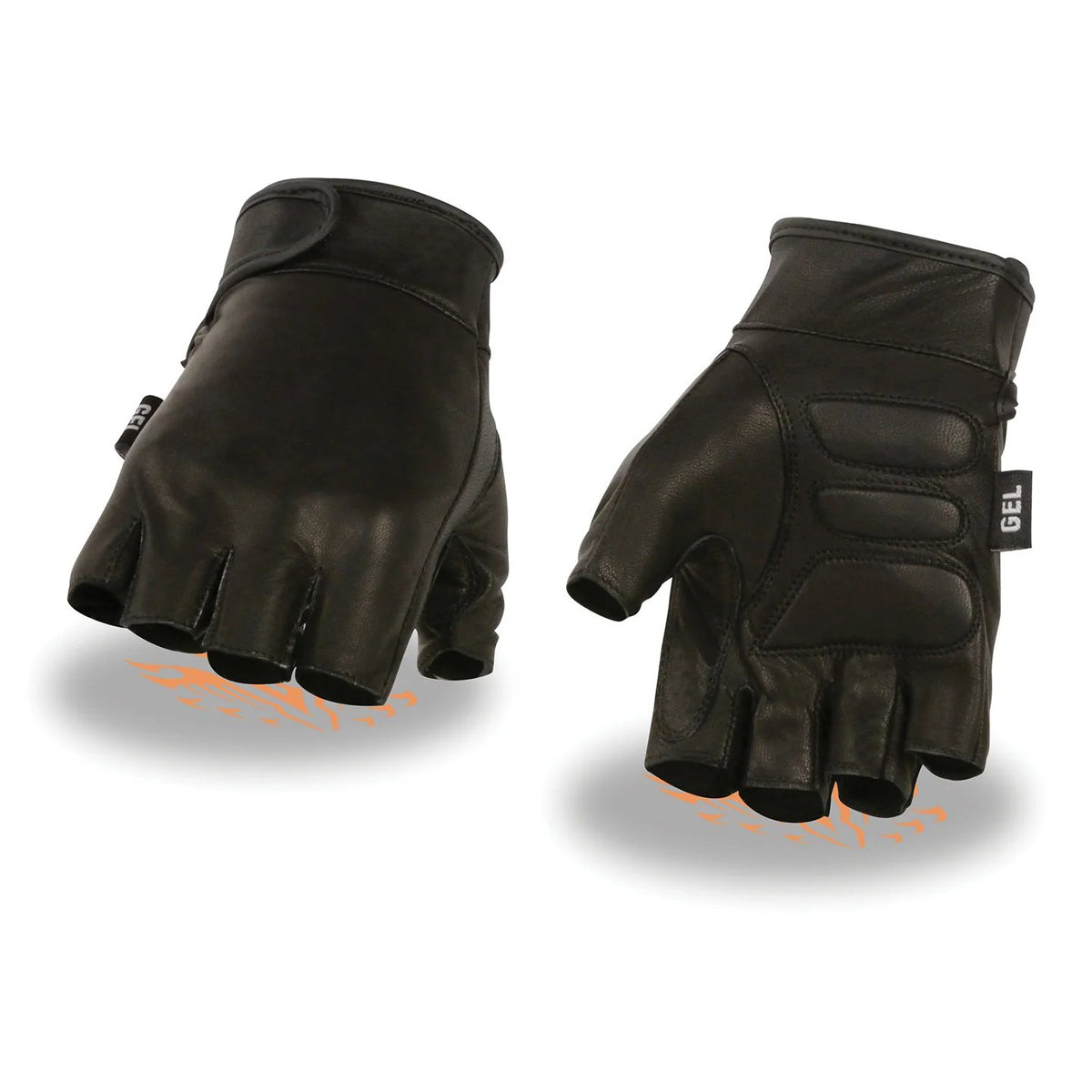 Men's Black Leather Gel Padded Palm Fingerless Motorcycle Hand Gloves w/ Full Panel Cover