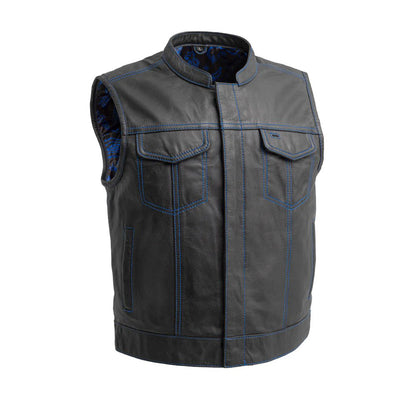 The Club Cut Men's Motorcycle Leather Vest, Multiple Color Options Blue