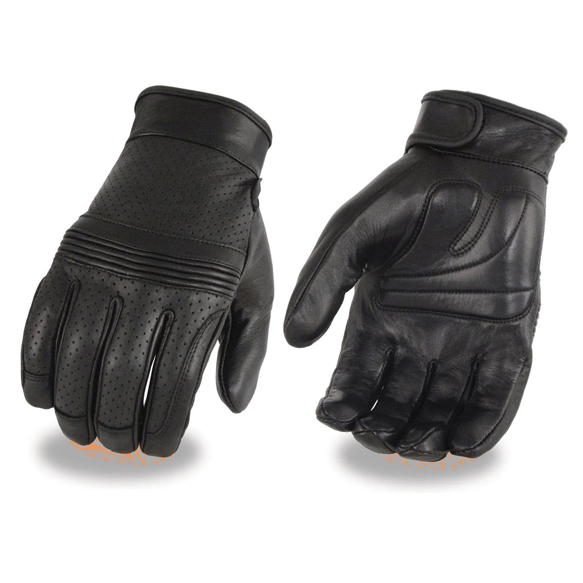 Men's Black Leather ’I - Touchscreen Compatible’ Gel Palm Motorcycle Hand Gloves W/ Flex Knuckles