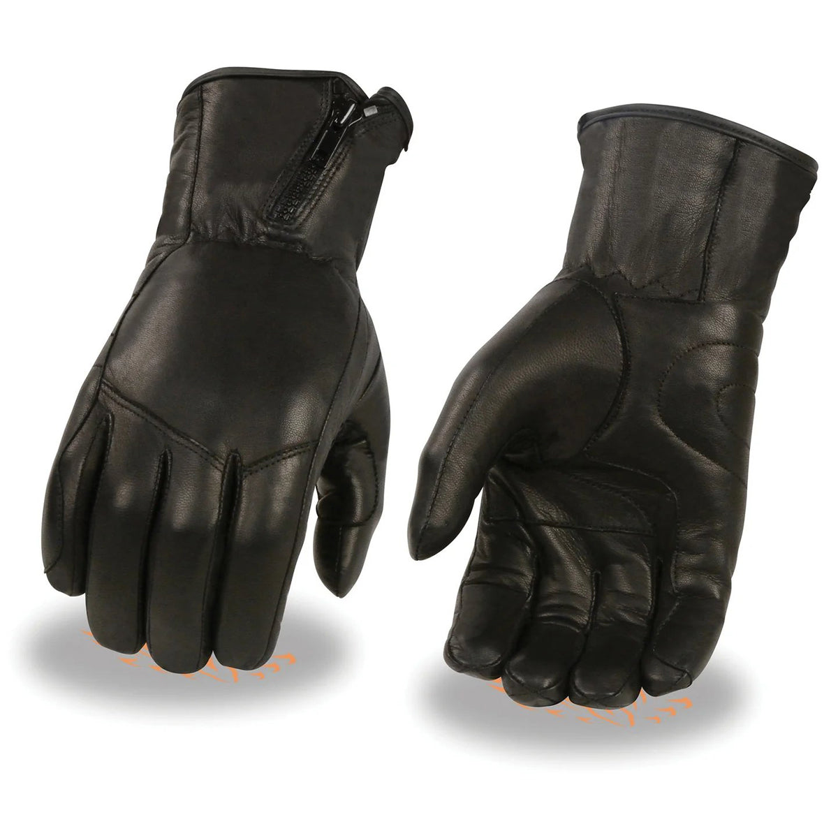 Men's Black Premium Leather Long Wrist Gloves with Zipper Top