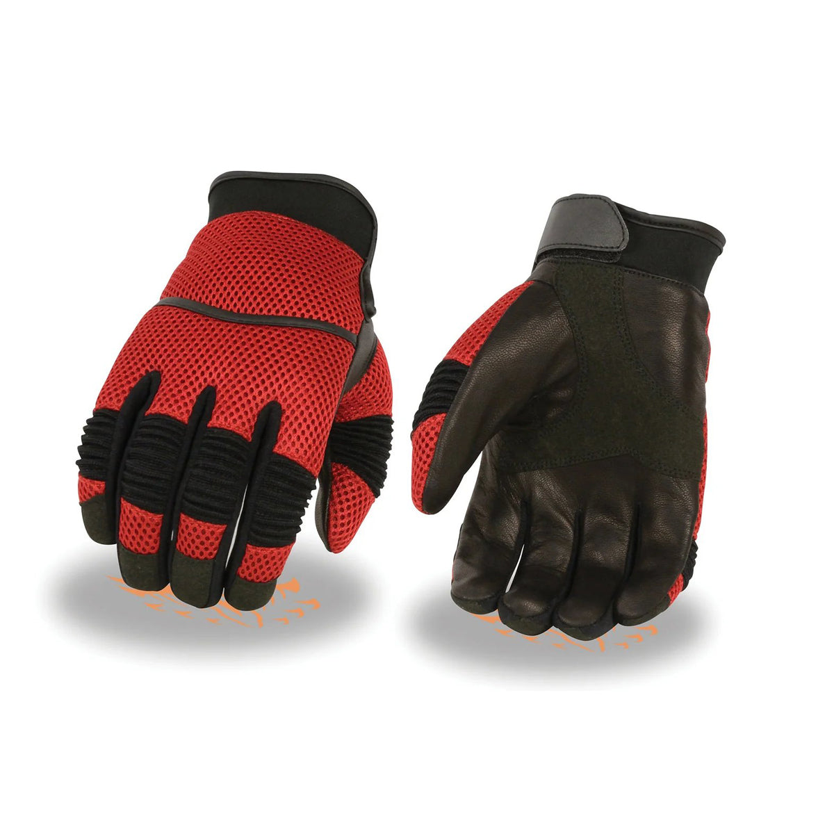 Men's Black and Red Mesh and Leather Racing Gloves