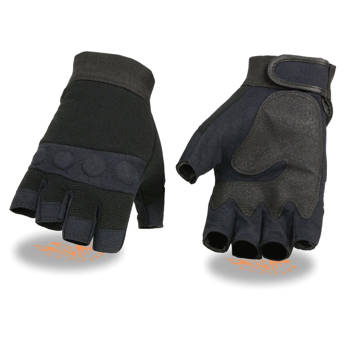 Men's Black Gel Padded Knuckle Fingerless Motorcycle Mechanics Hand Gloves W/ ‘Amara Cloth’