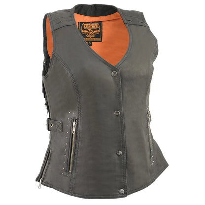 Women's Black Fringed Leather Vest