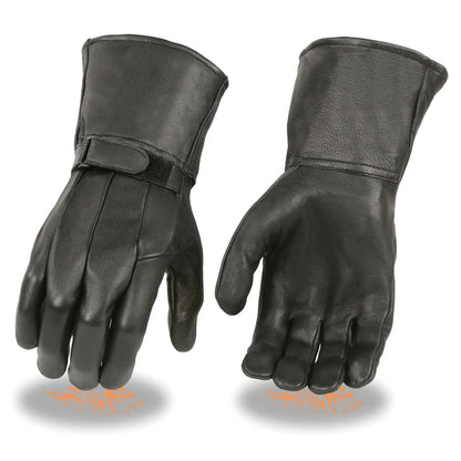 Men's Black Deerskin Leather Thermal Lined Gauntlet Gloves