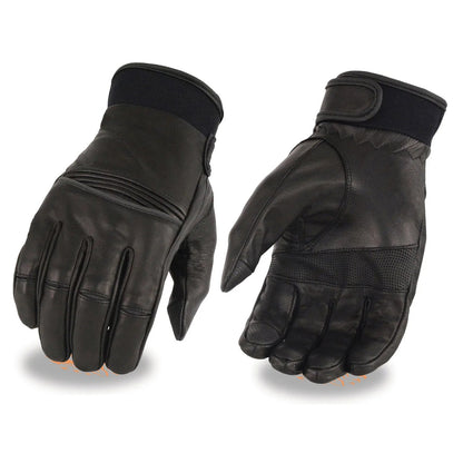 Men's Black Leather i-Touch Screen Compatible Gel Palm Motorcycle Hand Gloves W/ Flex Knuckle