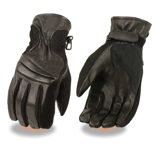 Men's Black Leather and Mesh Racing Gloves