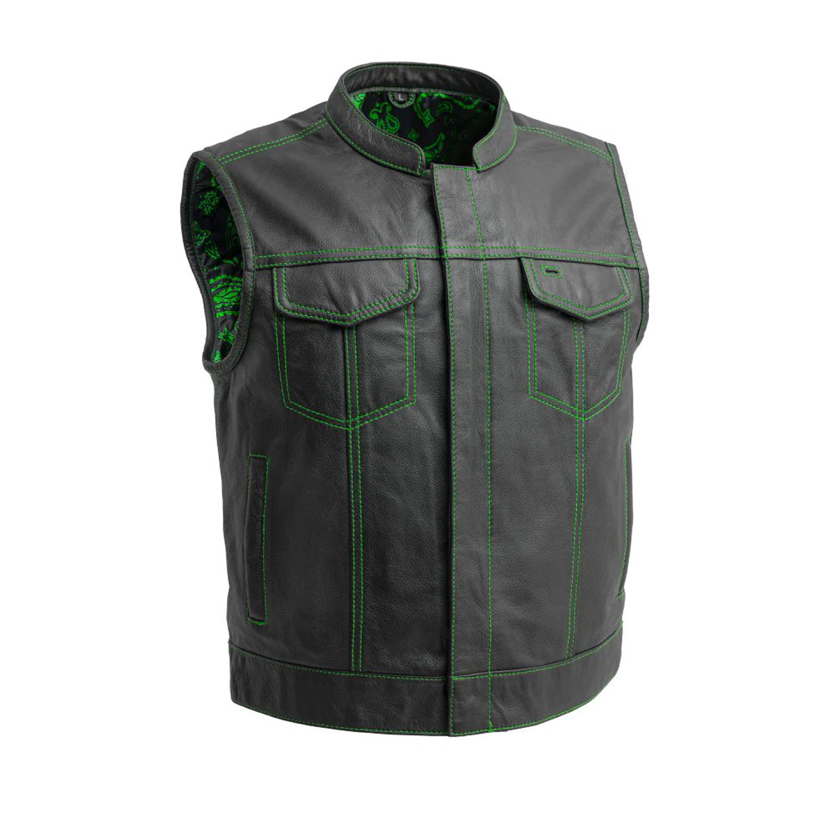 The Club Cut Men's Motorcycle Leather Vest, Multiple Color Options Green