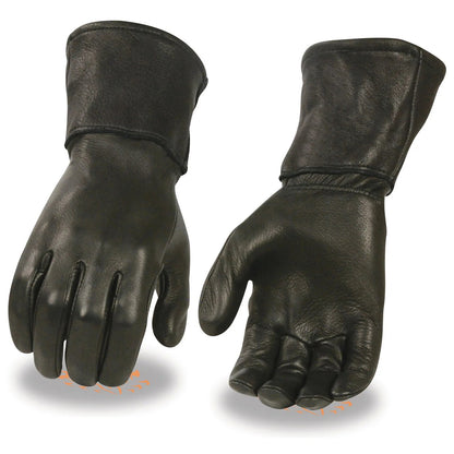 Men's Black Deerskin Leather Thermal Lined Gauntlet Gloves