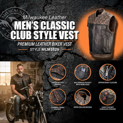 Men’s Black & Brown Paisley Lined Leather Vest – Premium Genuine Leather w/ Accent Stitching & Armhole Trim