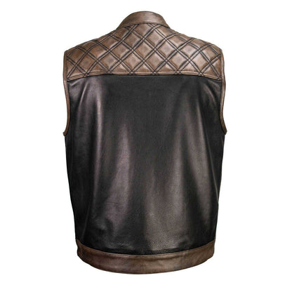 Men’s Black & Brown Paisley Lined Leather Vest – Premium Genuine Leather w/ Accent Stitching & Armhole Trim