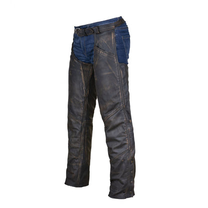 Distressed Brown Leather Motorcycle Chaps with Leather Belt