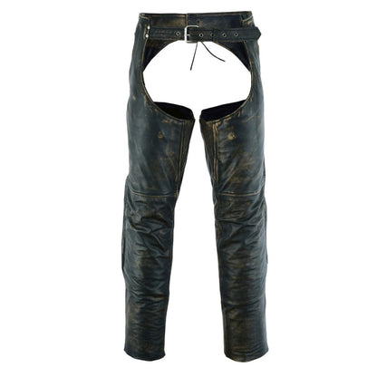 Mens Distressed Brown Leather Motorcycle Chaps