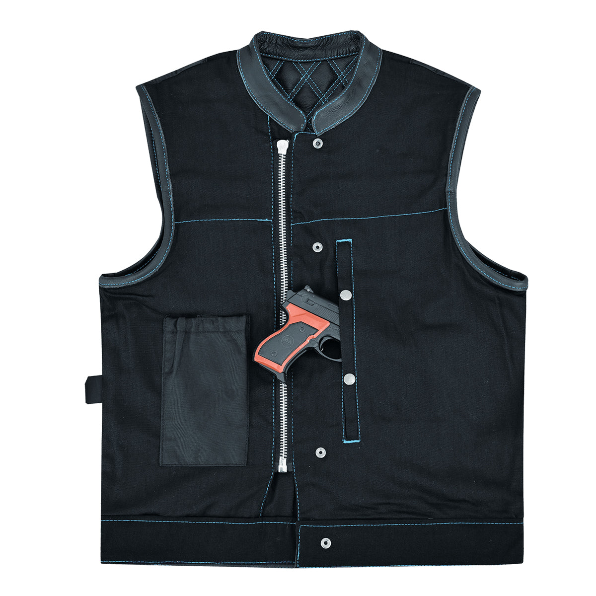 Leatherick SOA biker gilet van echt leer voor biker cut off stijl, met diepe zakken, perfect voor ruiters (5XL EUR66) Zwart Leatherick SOA biker gilet van echt leer voor biker cut off stijl, met diepe zakken, perfect voor ruiters (5XL EUR66) Zwart