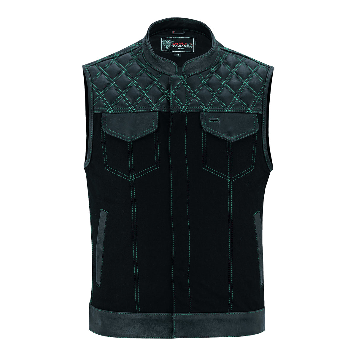 10 Pocket Men's Black Denim Motorcycle Vest for Bikers (Side Lace)