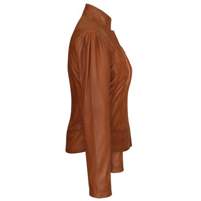 Ladies Premium Soft Lightweight Brown Fitted Leather Jacket