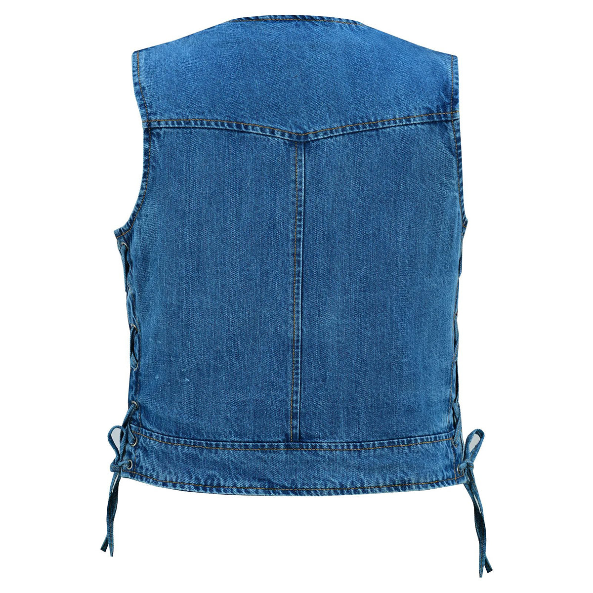 Women's Blue Denim V Neck Vest with Zipper & side laces