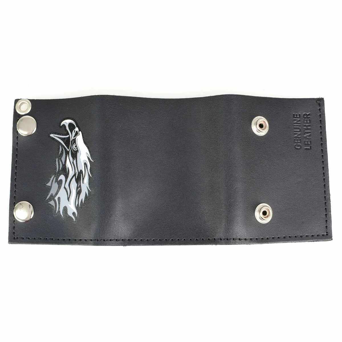 Men's 4” Leather “Flaming Eagle” Tri-Fold Wallet w/ Anti-Theft Stainless Steel Chain