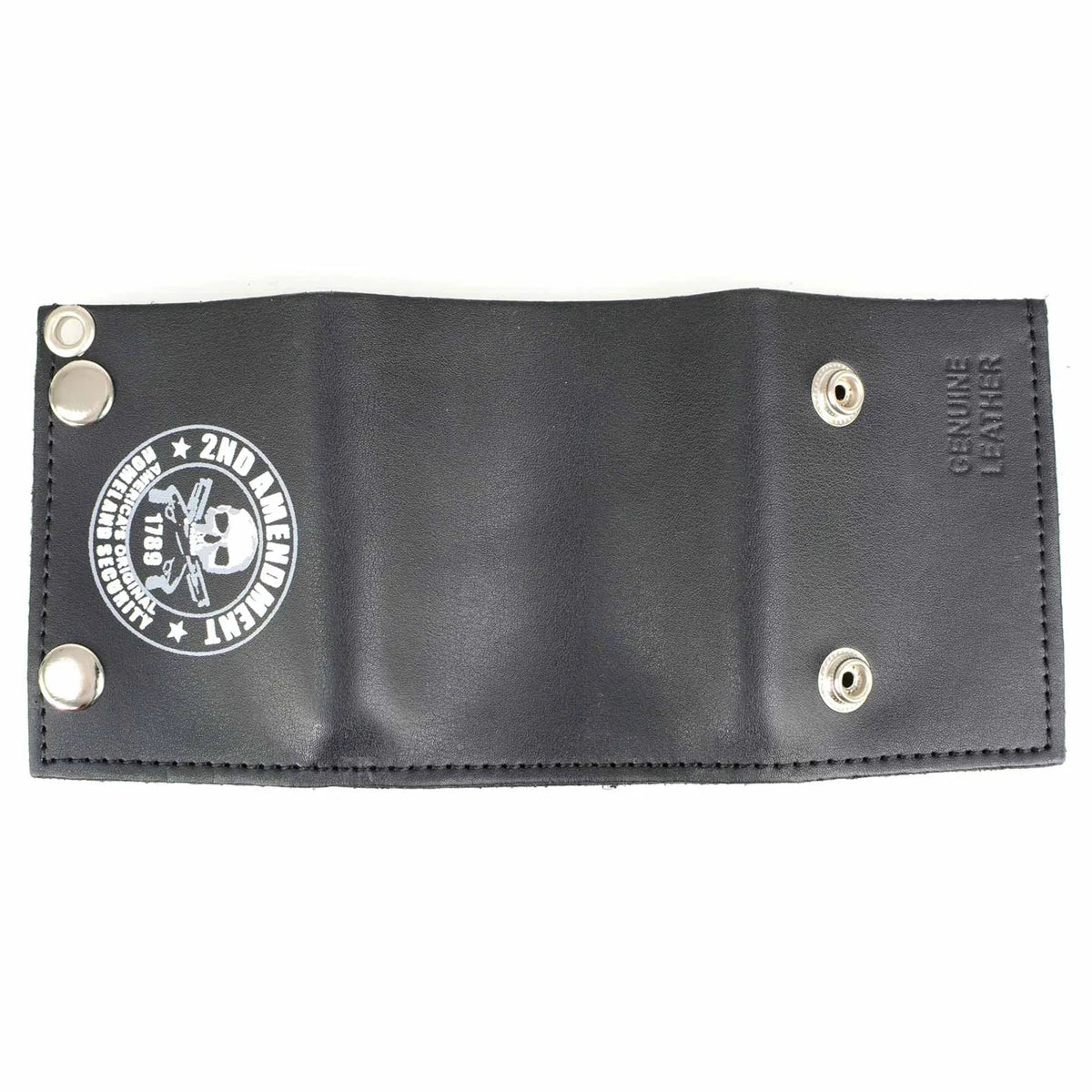 Men's 4” Leather “2nd Amendment” Tri-Fold Wallet w/ Anti-Theft Stainless Steel Chain