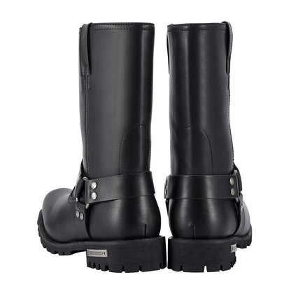Men's 11in Harness Motorcycle Boots for Riding, Square Toe Biker Boots, Waterproof Black PU Leather Mid Calf Boots Knee High Boots