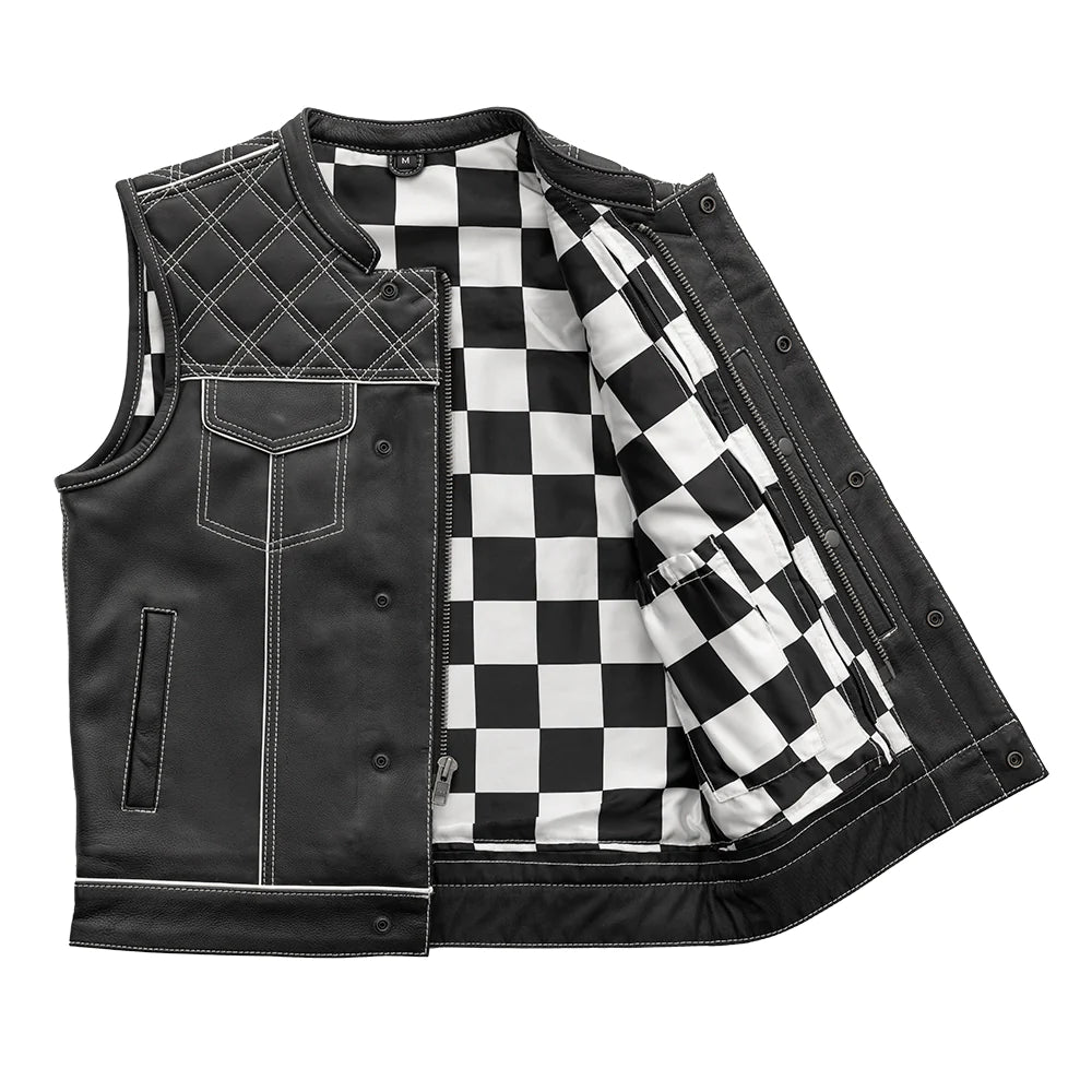 Finish Line - White Checker - Men's Motorcycle Leather Vest