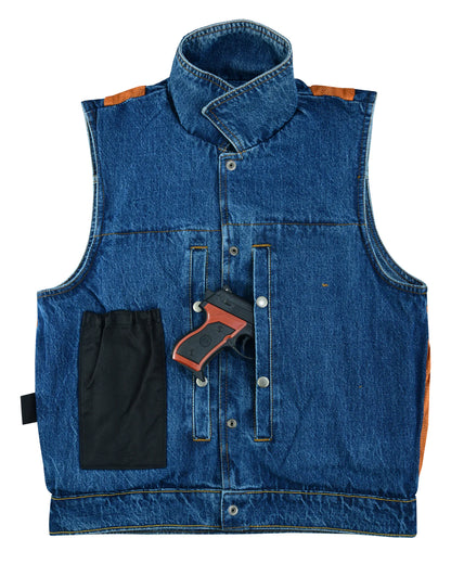 Men's Blue Denim Vest with Collar