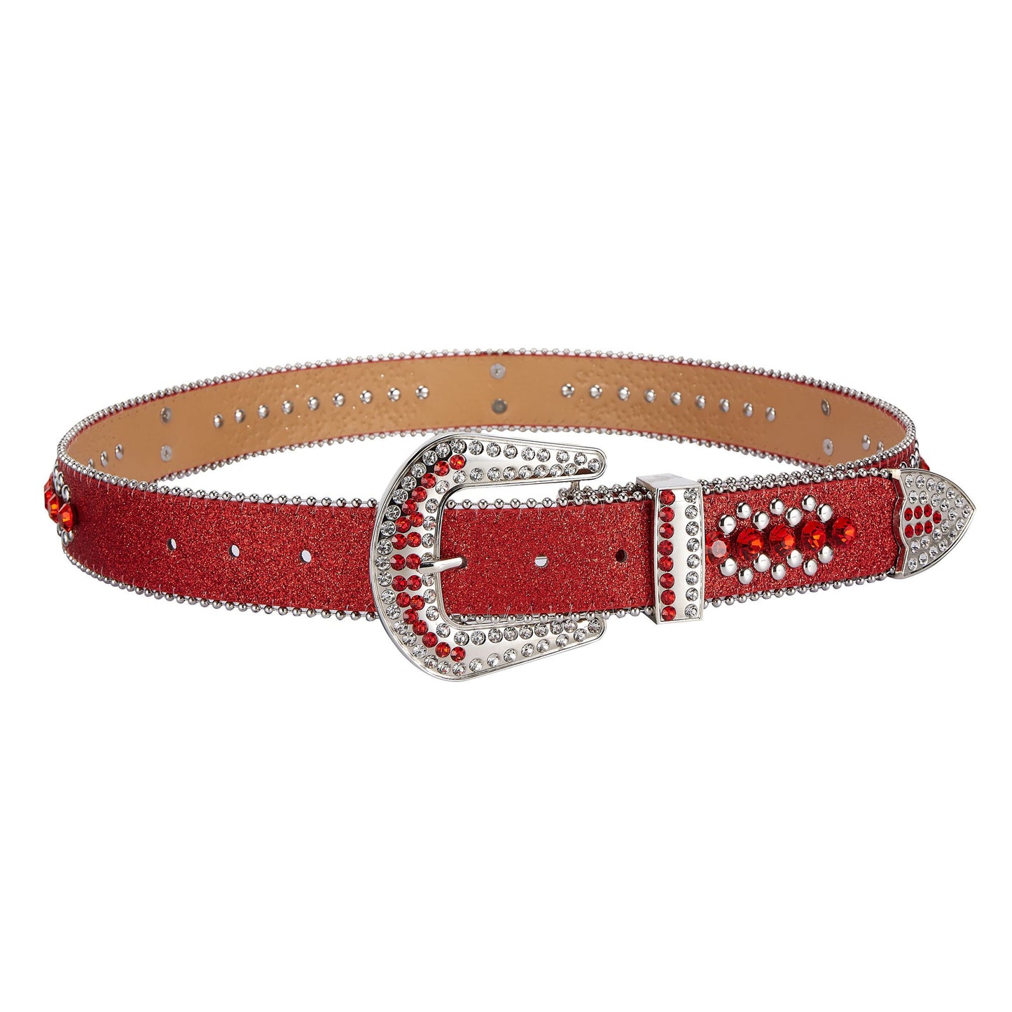 Premium Strap Men Women Western Fashion Red Bling Bling Rhinestones Diamond Belts