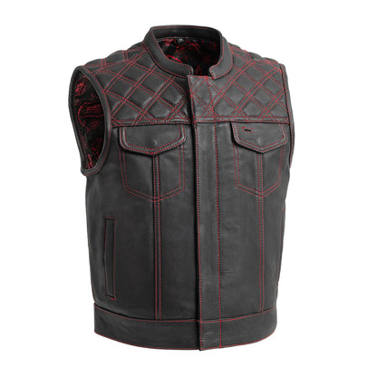 Upside Mens Club Style Leather Vest (Black/Red)