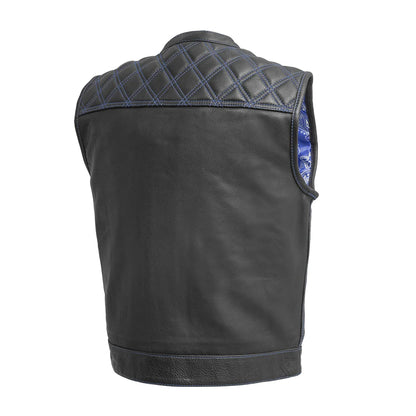 Downside Motorcycle Leather Vest - Black/Blue
