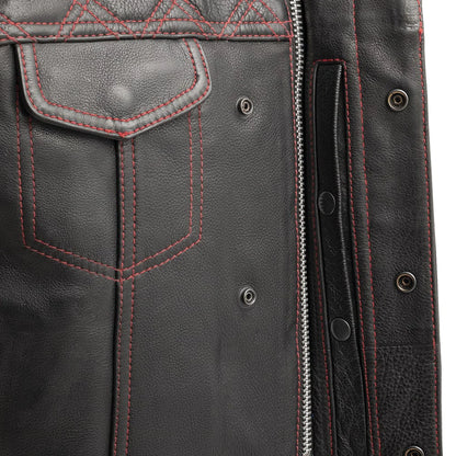 Downside Motorcycle Leather Vest (Black/Red)
