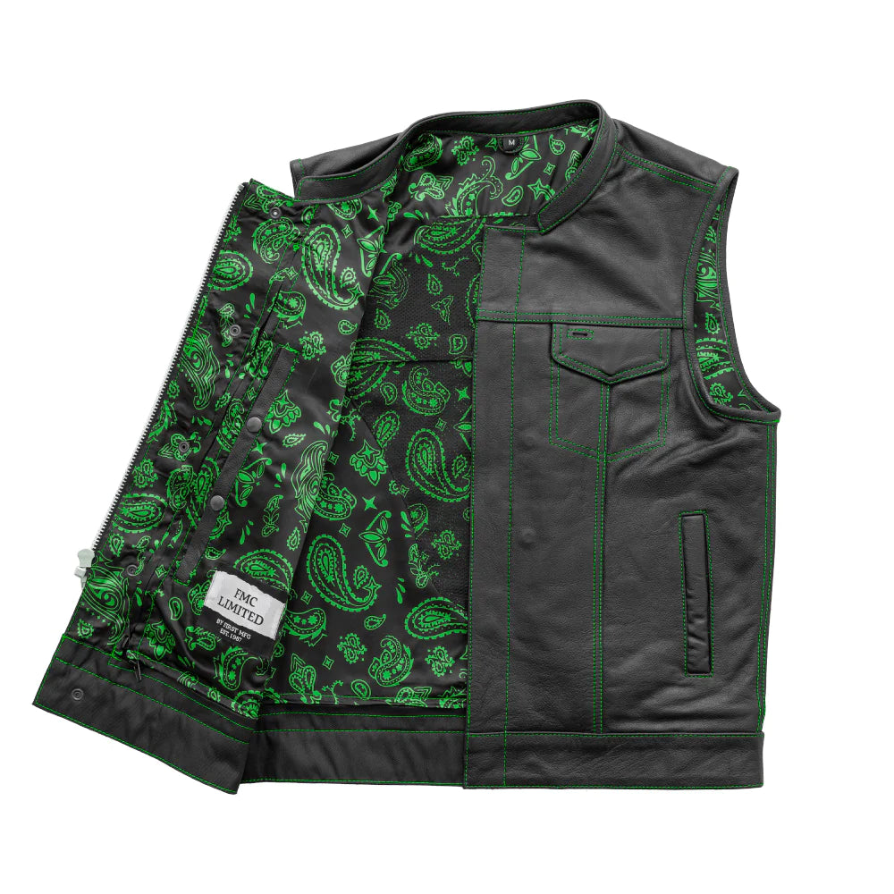 The Cut Men's Motorcycle Leather Vest, Multiple Color Options Green