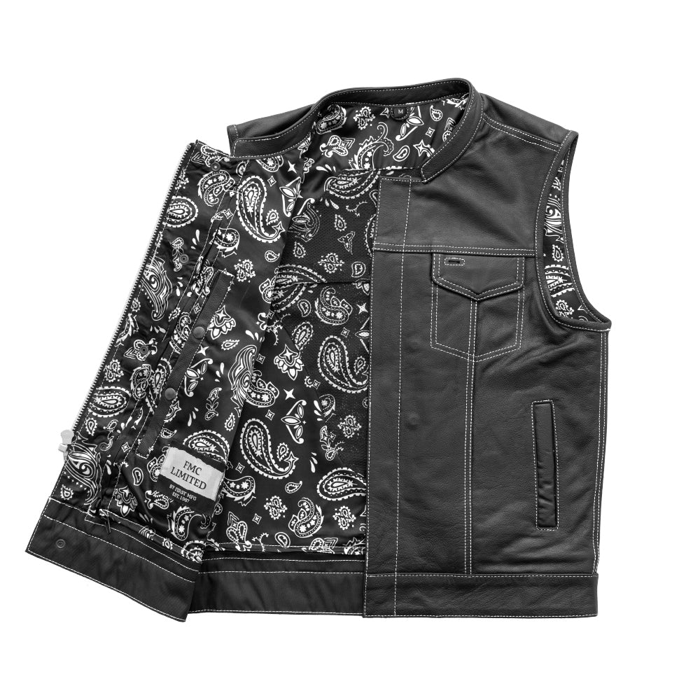 The Cut Men's Motorcycle Leather Vest, Multiple Color Options White