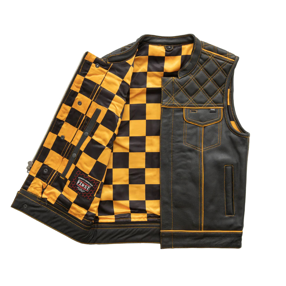 Finish Line - Gold Checker - Men's Motorcycle Leather Vest
