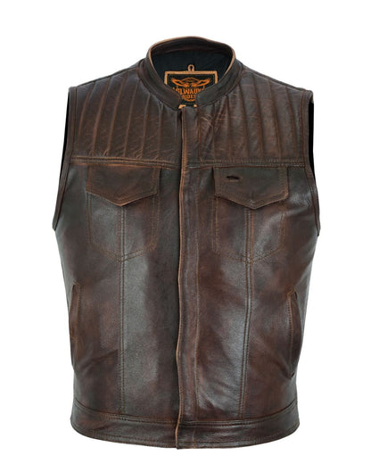 Mens Distress Brown Club Vest Premium Naked Cowhide Leather