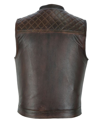 Mens Distress Brown Club Vest Premium Naked Cowhide Leather