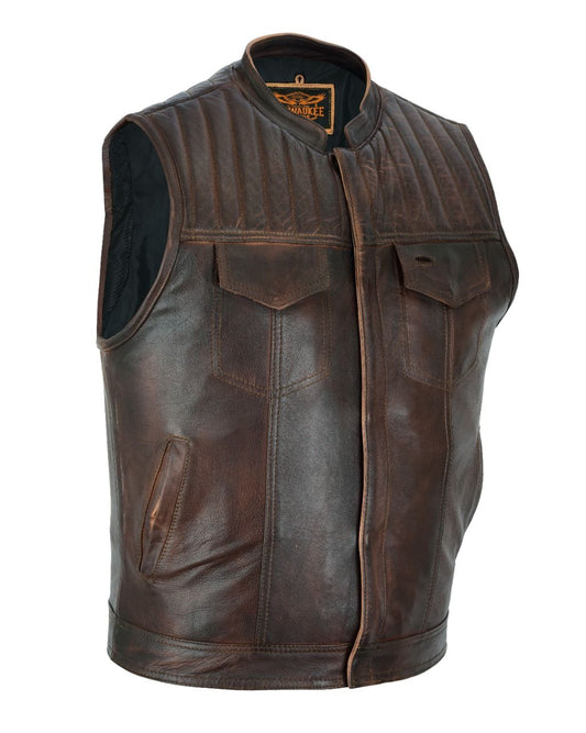 Mens Distress Brown Club Vest Premium Naked Cowhide Leather