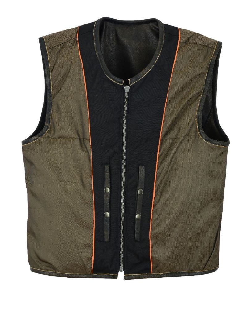 Mens Retro Brown Premium Naked Leather Vest Padded Shoulders, Side Zippers for Comfort Fit