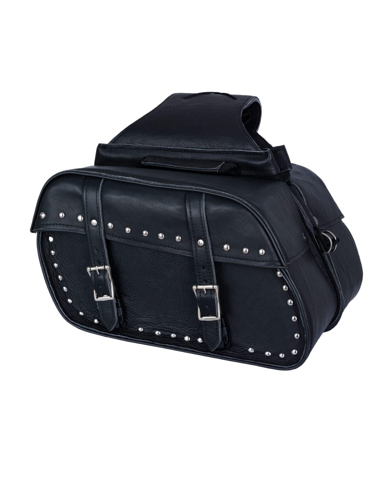 Black Motorcycle Leather Saddlebags with Studs