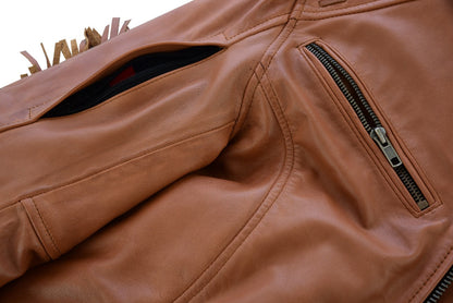 Ladies Brown Fringe and Rivet Leather Jacket