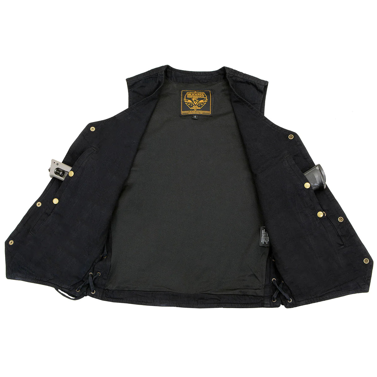 Men's Black Denim Classic Side Lace Snap Front Vest
