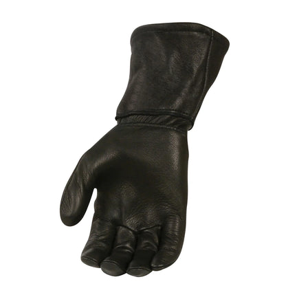 Men's Black Deerskin Leather Thermal Lined Gauntlet Gloves