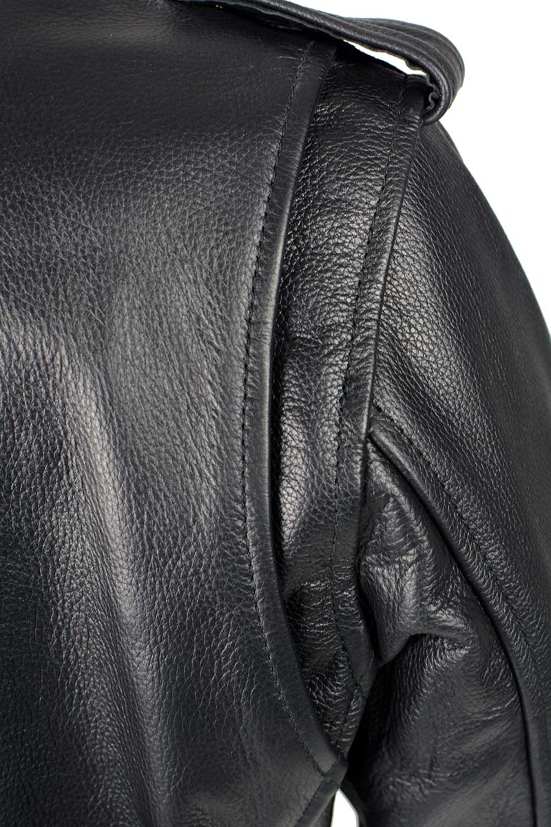 Ladies Classic Black Leather Police Style Jacket with Side Laces