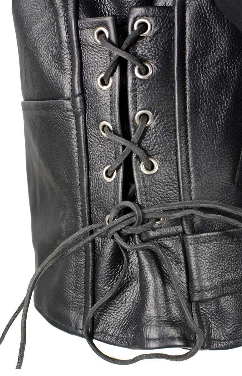 Ladies Classic Black Leather Police Style Jacket with Side Laces