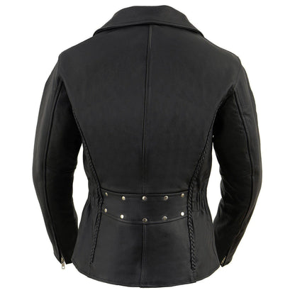 Women's Classic Black Braided Jacket with Studded Back