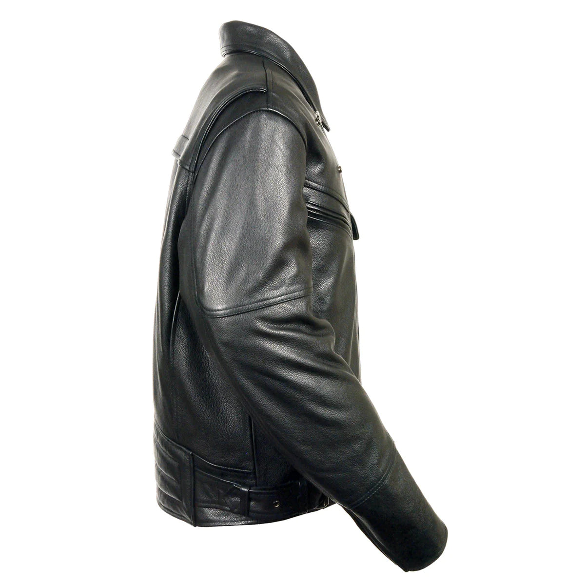 Black Genuine Leather Motorcycle Jacket for Men, 1.3mm Thick Police Style Biker Jacket