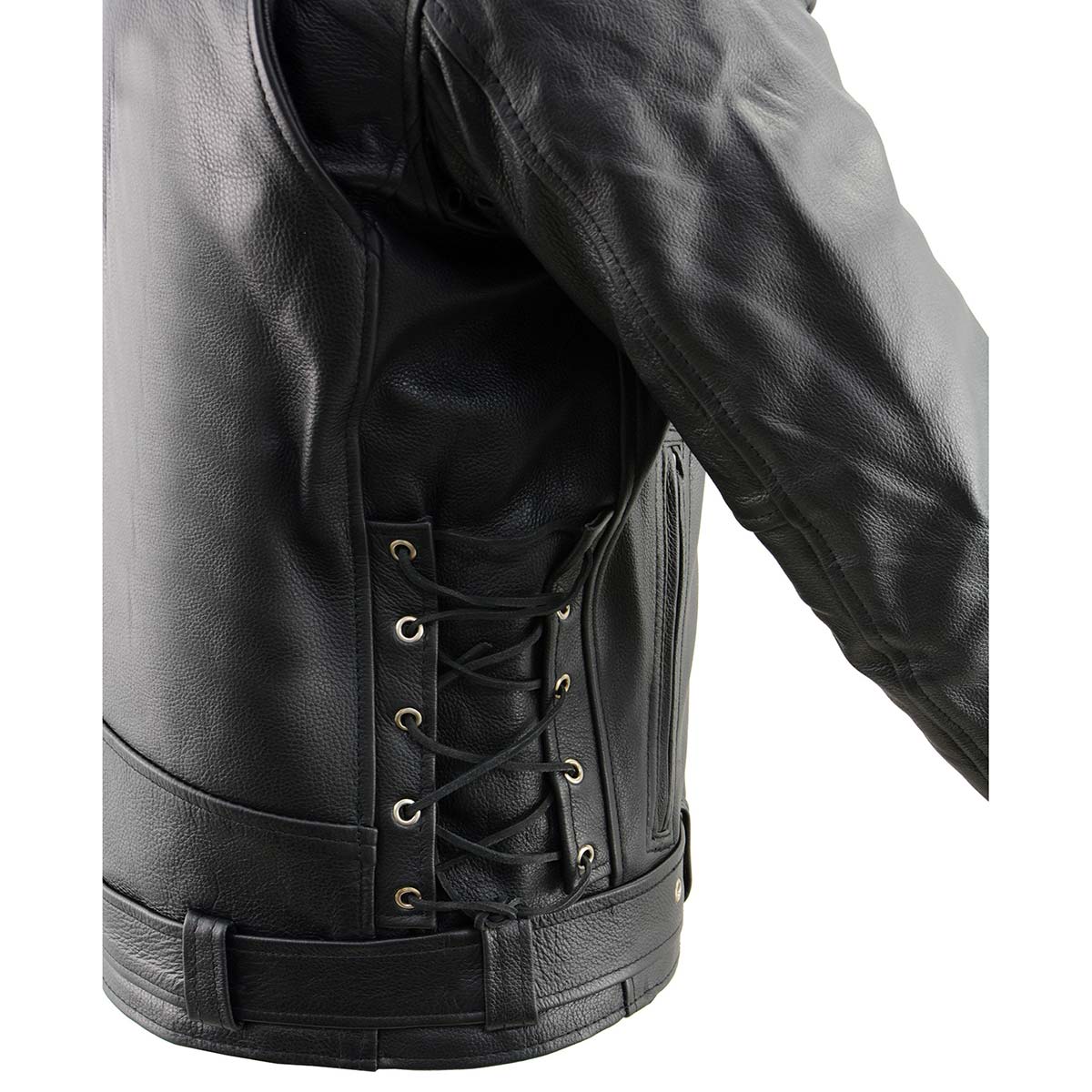 Black Leather Motorcycle Jacket for Men, Thick Brando Style Biker Jacket w/ Side Lace